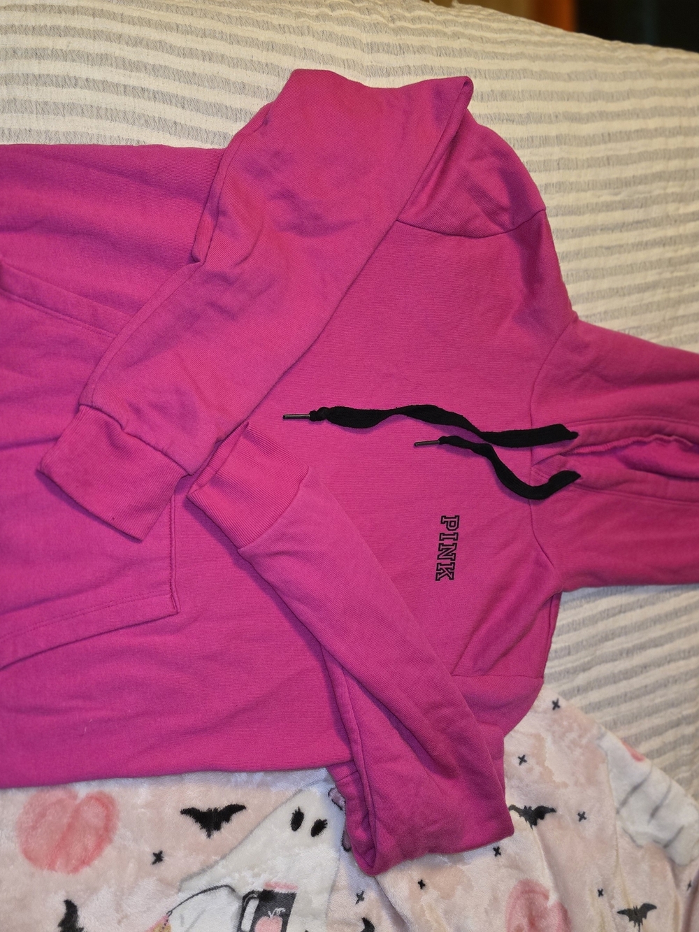 PINK Victoria's Secret Hot Pink Hoodie with Black Drawstrings